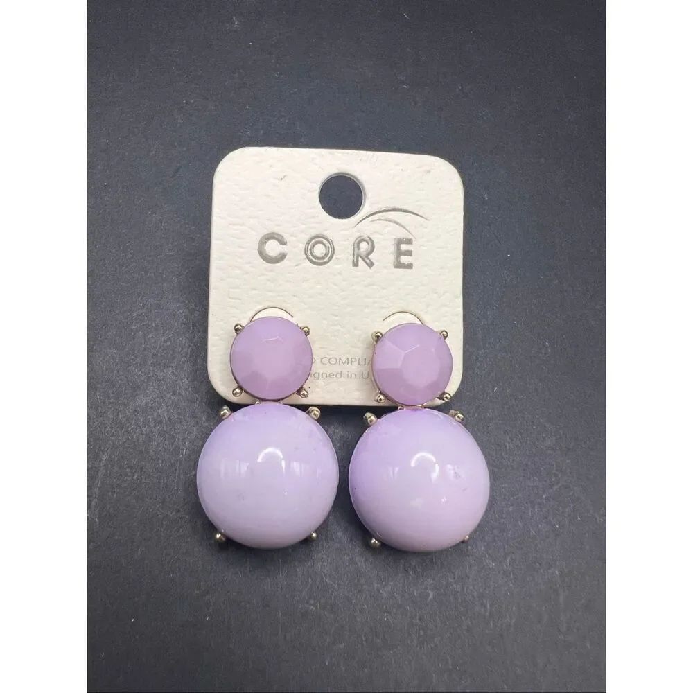 New Core Light Lavender Gold Tone Double Drop Stud Earrings